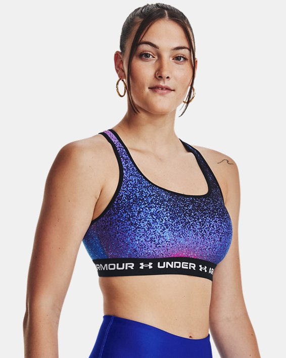 Women's Armour® Mid Crossback Printed Sports Bra, Blue, pdpMainDesktop image number 2